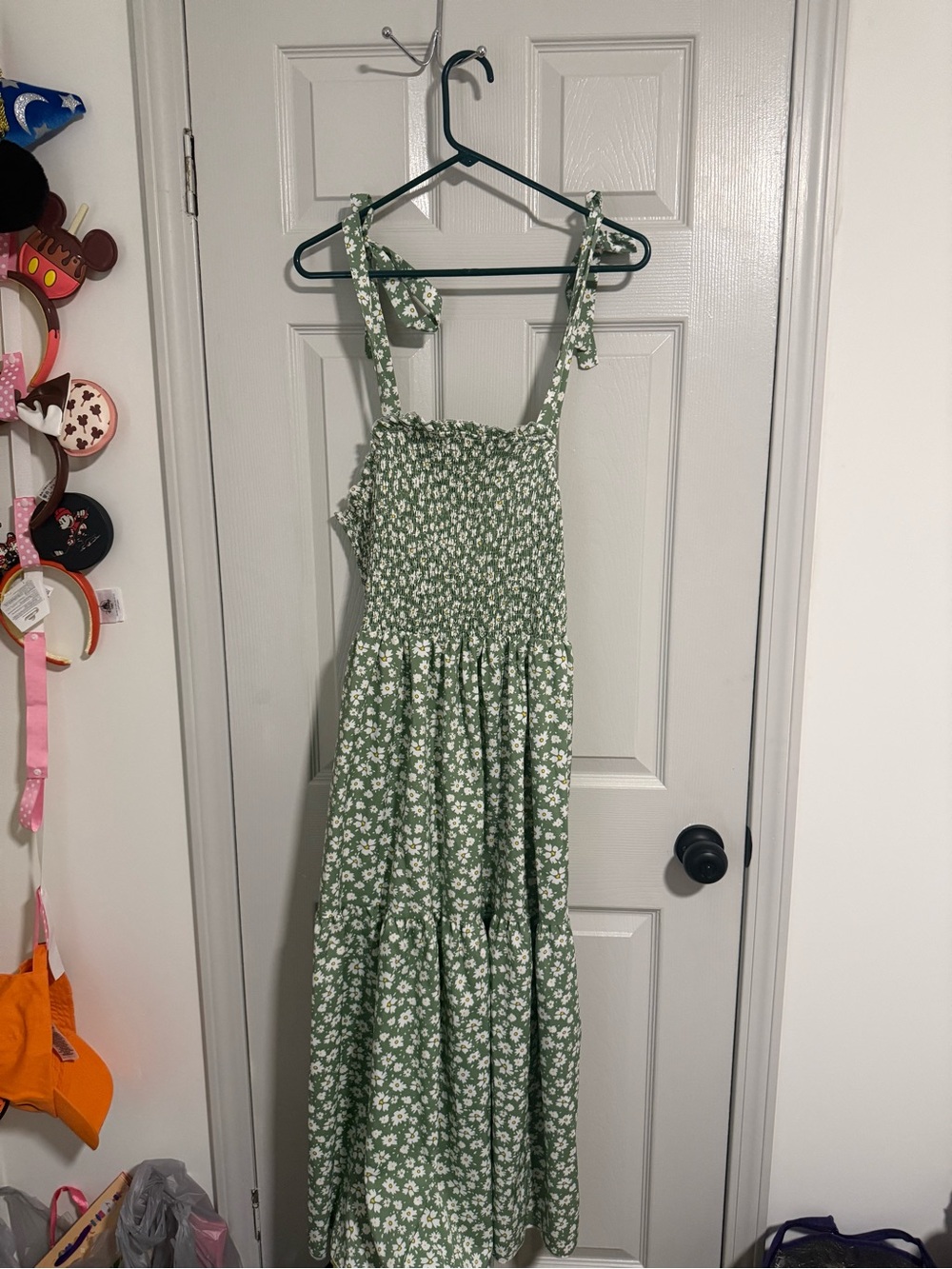 SHEIN Green Floral Tie-Strap Smocked Maxi Dress